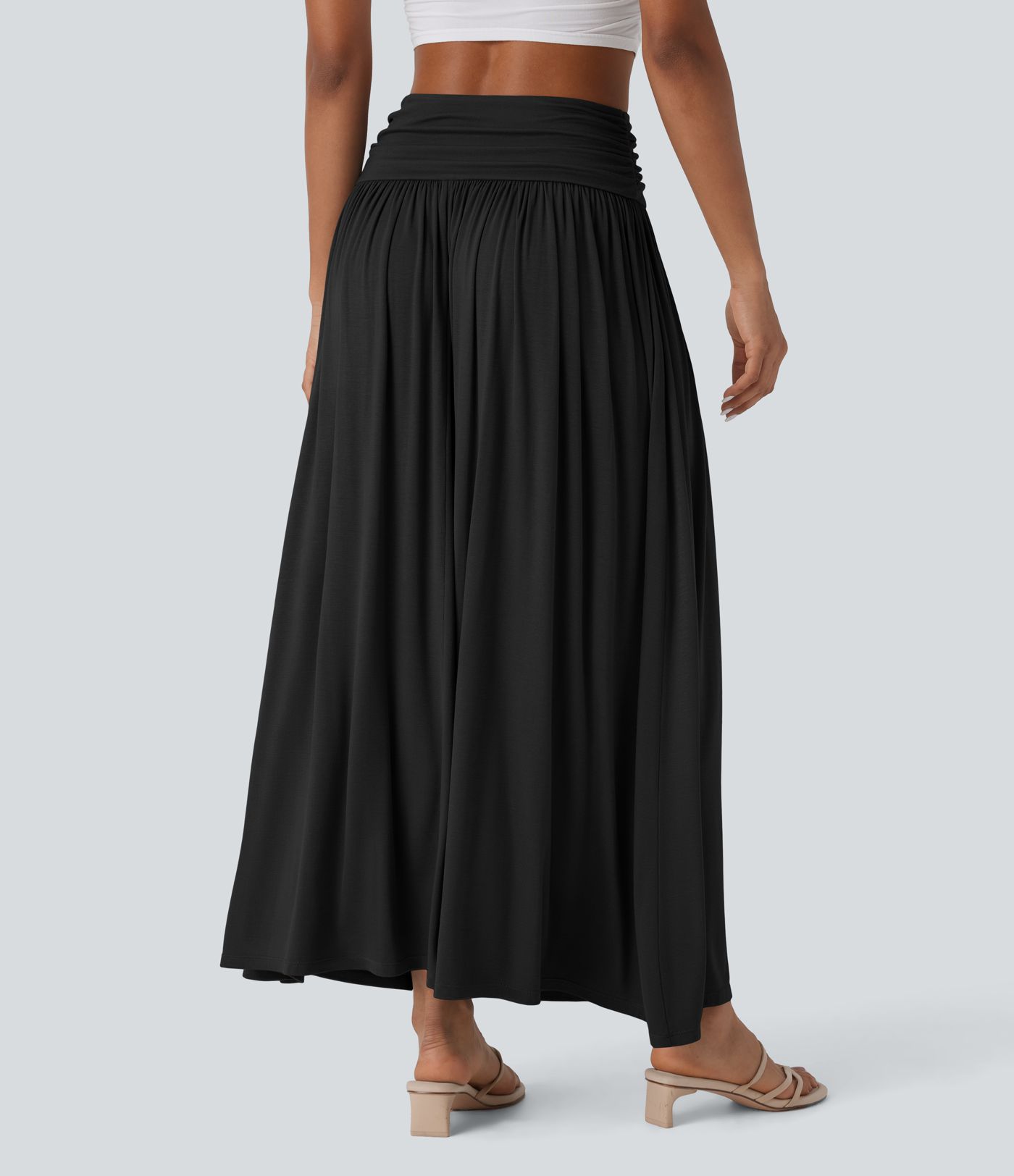 High Waisted Ruched Flowy Women Long Maxi Casual Skirt