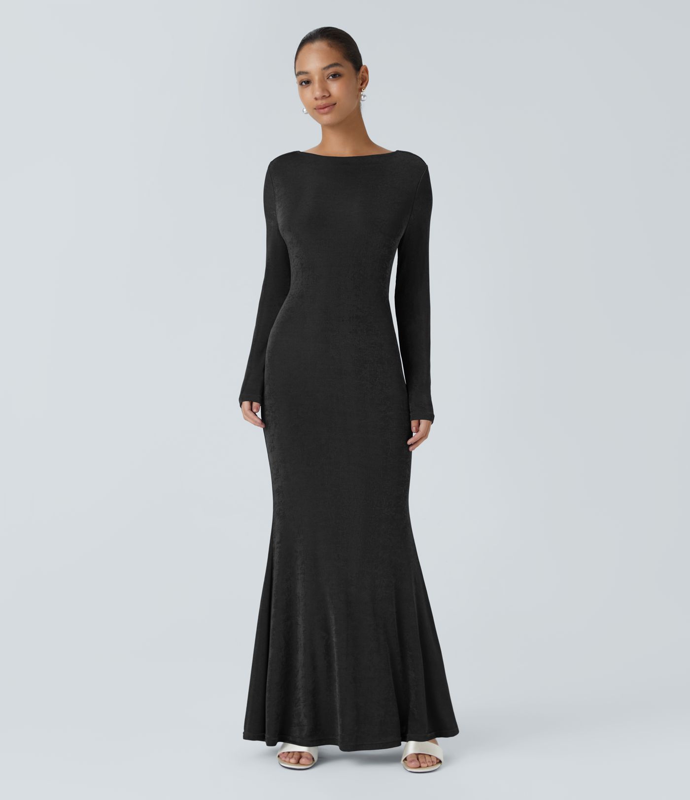 Backless Lace Up Long Sleeve Mermaid Maxi Christmas Party Dress