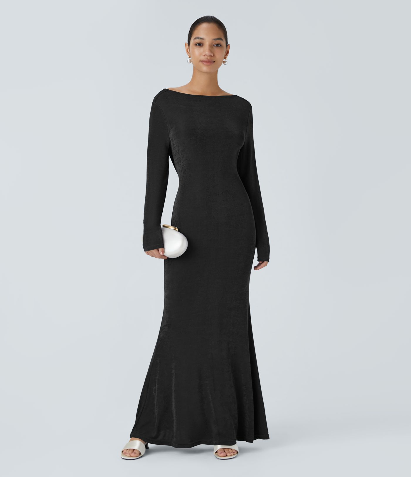 Backless Lace Up Long Sleeve Mermaid Maxi Christmas Party Dress