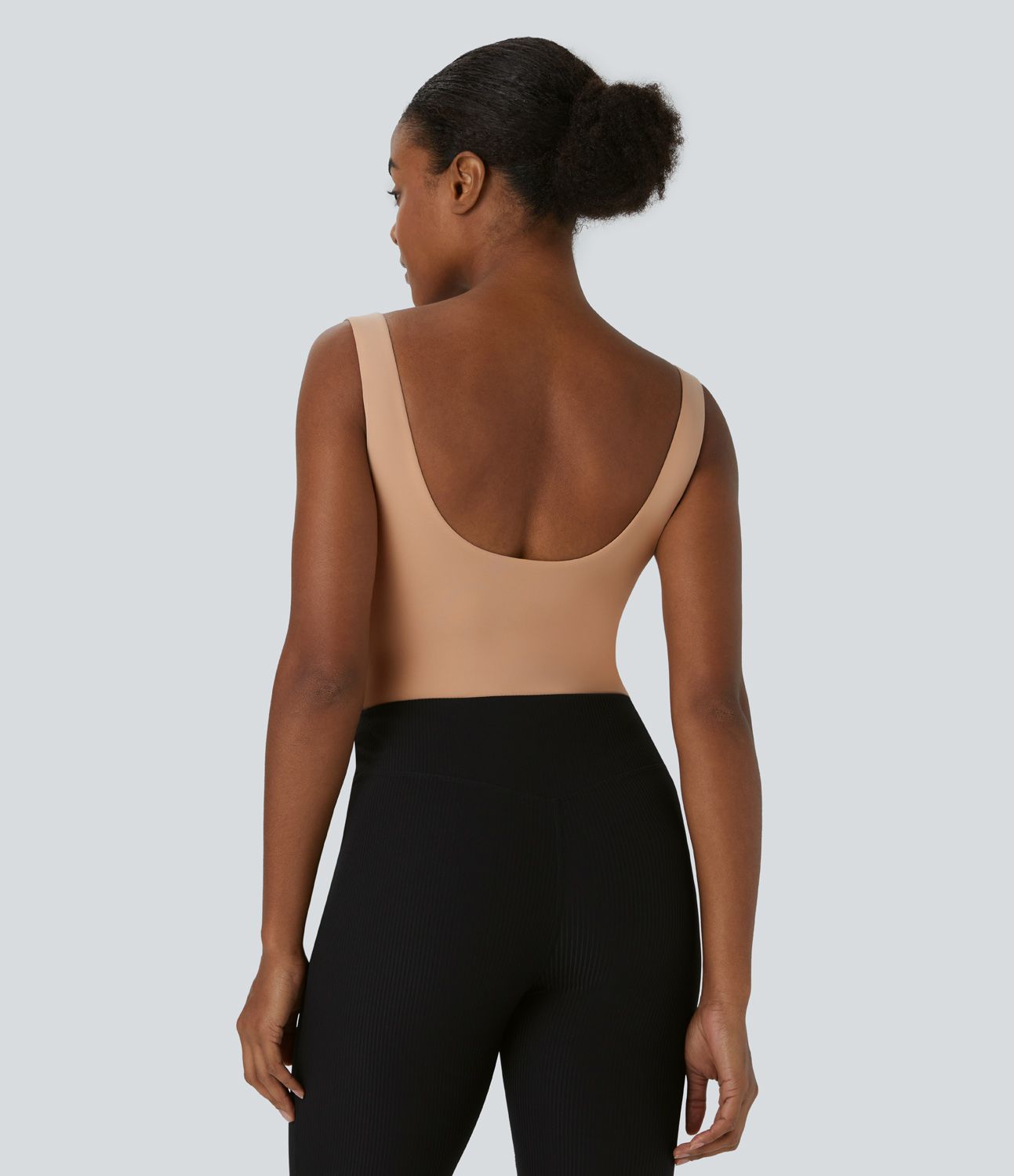 High stretch skin-friendly square neck backless button homewear lingerie bodysuit