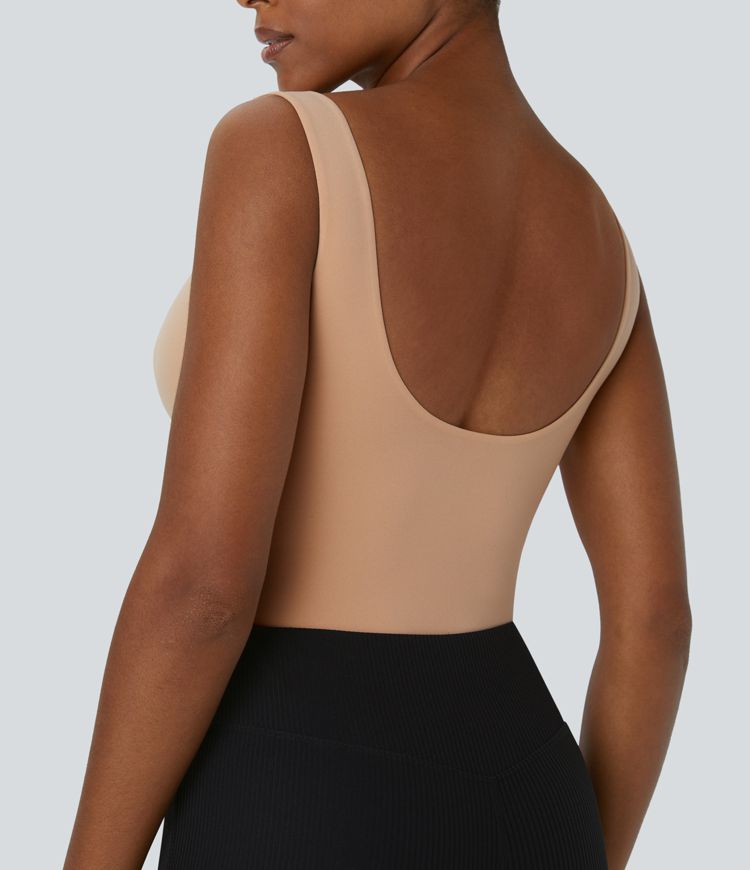 High stretch skin-friendly square neck backless button homewear lingerie bodysuit