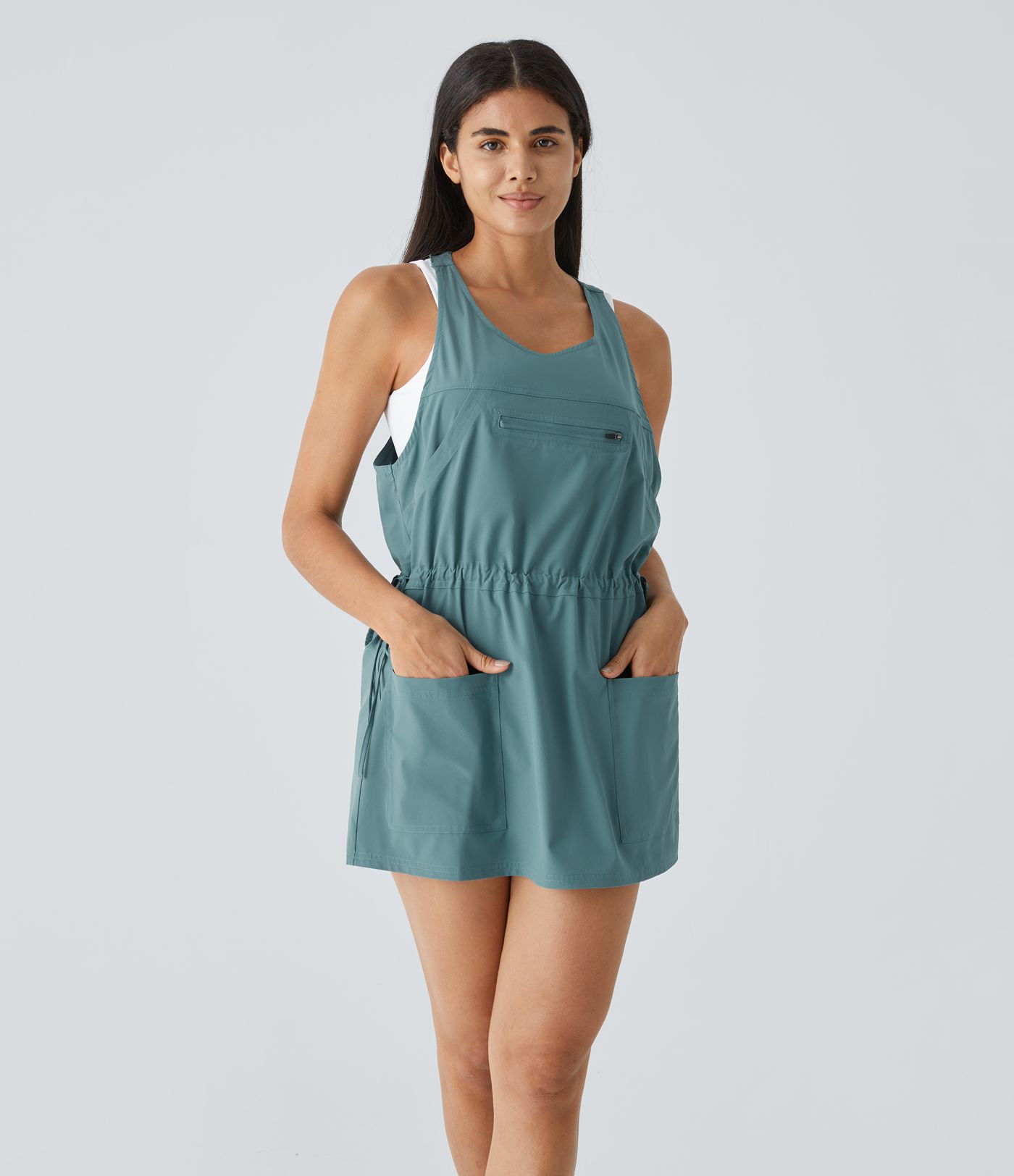 Breezeful™ Backless Multiple Pocket Drawstring Two Piece Quick Dry Mini Outdoor Active Onepiece