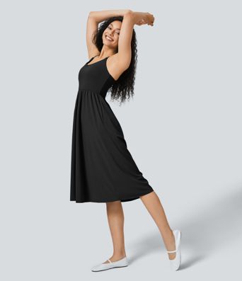 Breezeful™ Robe Sport de Danse Midi à Séchage Rapide Bretelles Ajustables Dos Nu avec Poches et Coupe Fluide