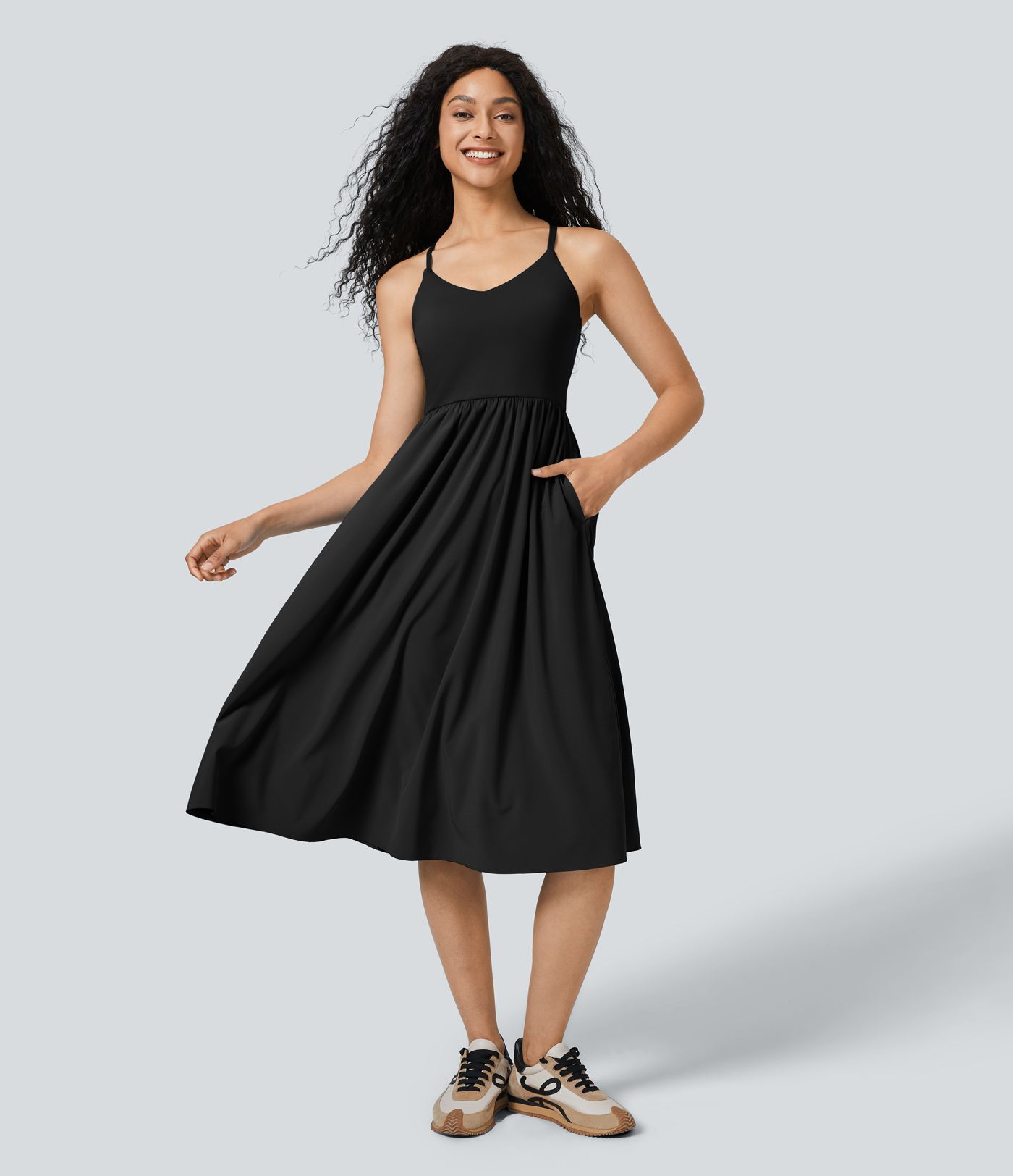 Breezeful™ Robe Sport de Danse Midi à Séchage Rapide Bretelles Ajustables Dos Nu avec Poches et Coupe Fluide