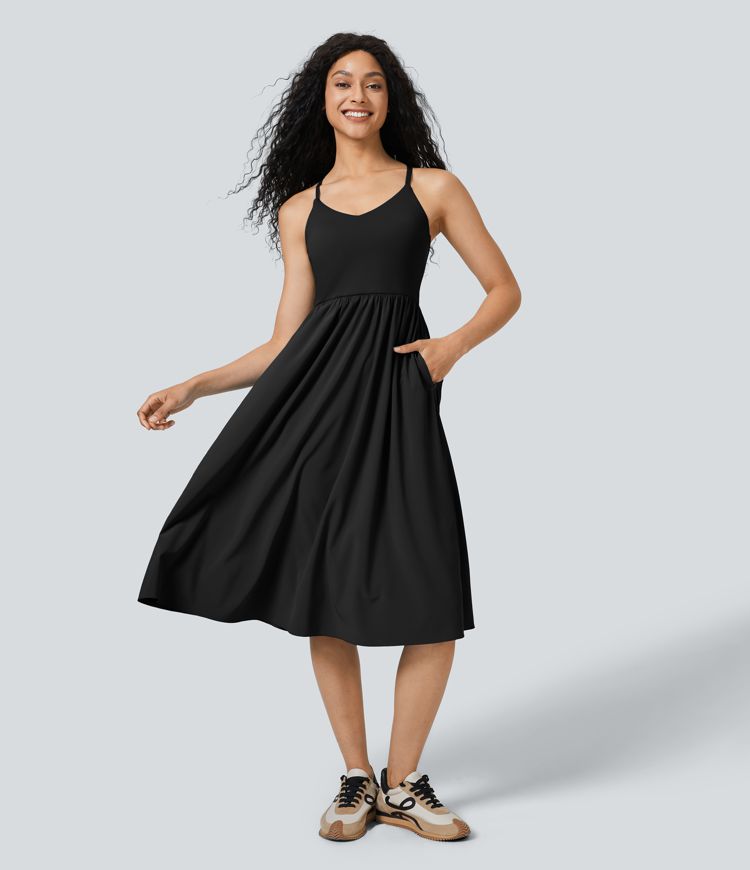 Breezeful™ Robe Sport de Danse Midi à Séchage Rapide Bretelles Ajustables Dos Nu avec Poches et Coupe Fluide