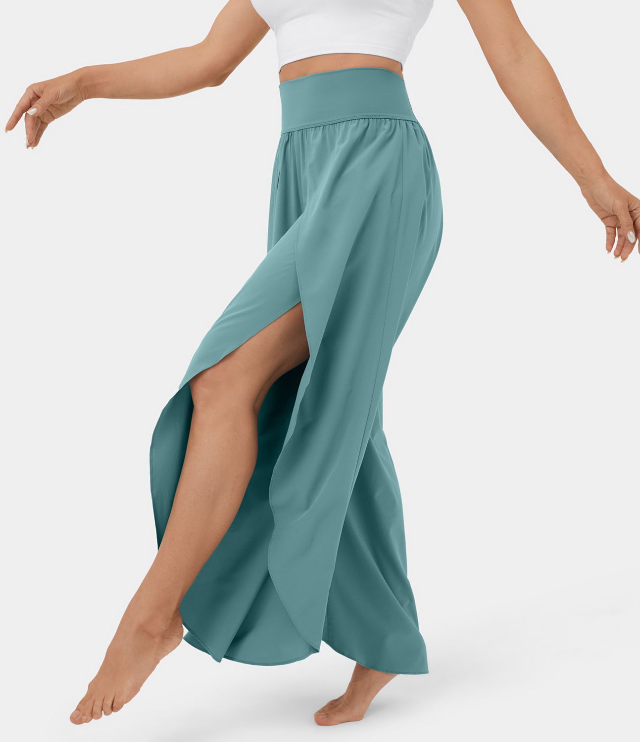 Breezeful™ High Waisted Back Waistband Pocket Palazzo Flowy Split Wide Leg Quick Dry Casual Pants