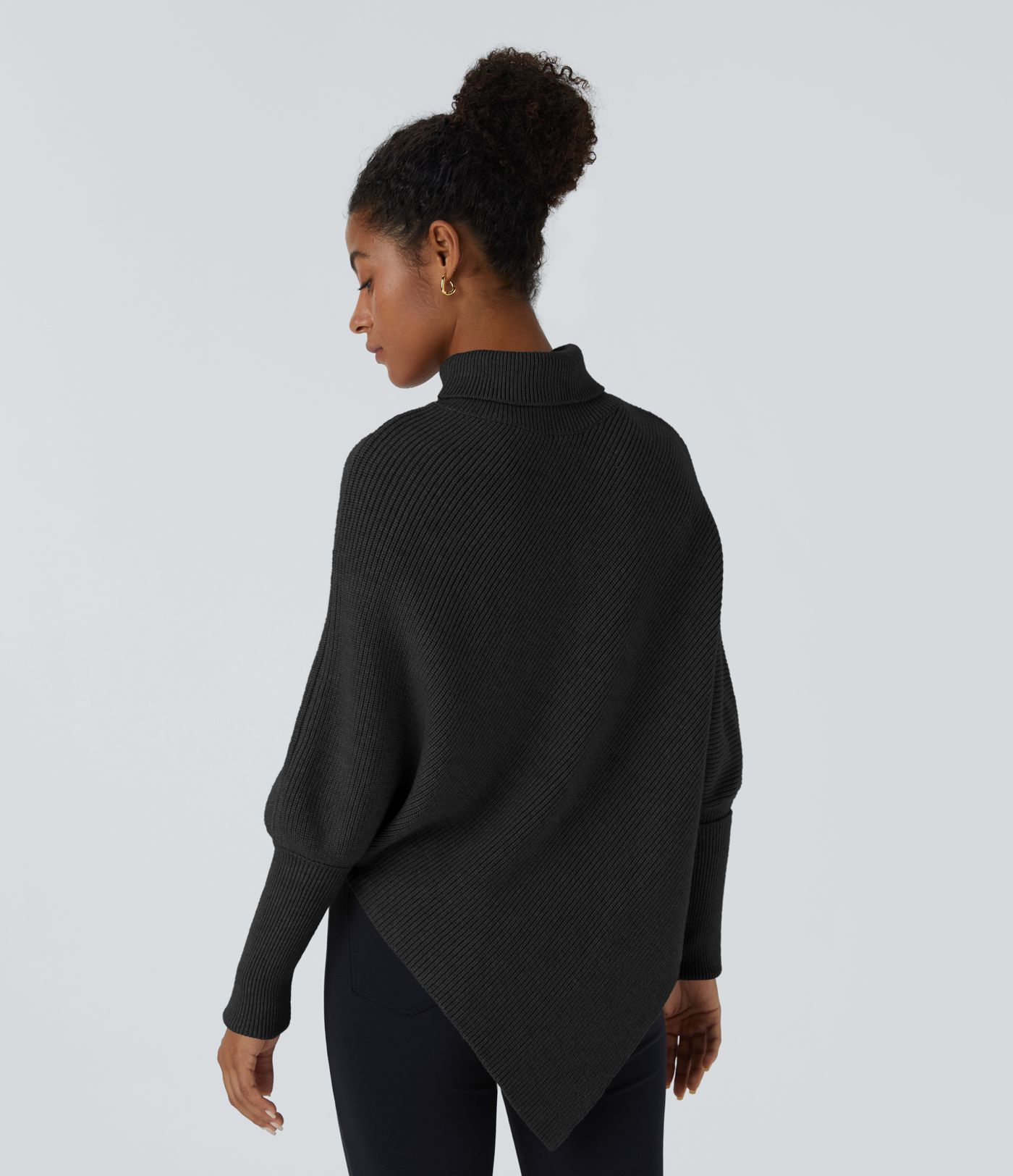 High Neck Long Sleeve Asymmetric Hem Work Jumper