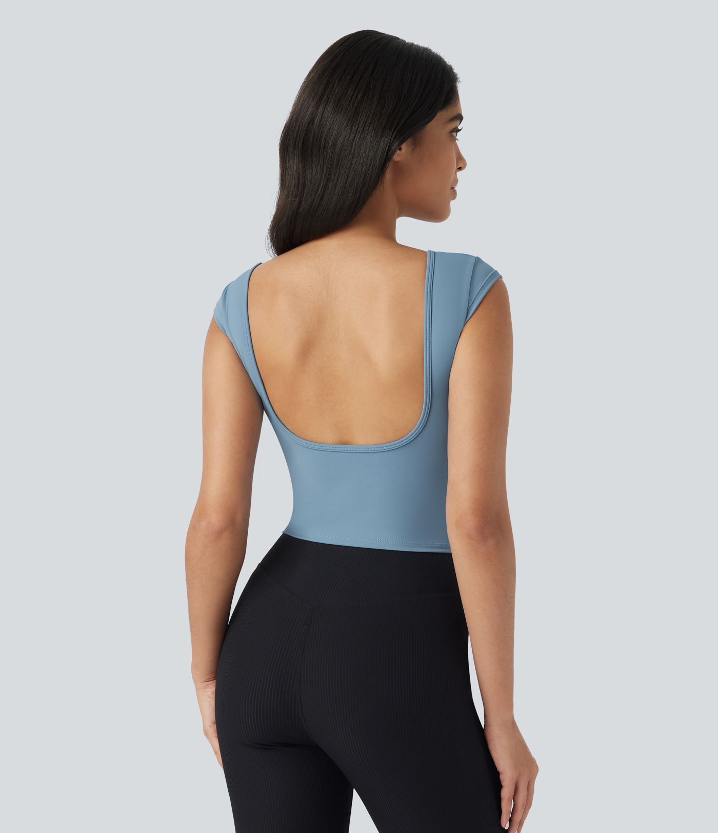 SoftlyZero™ Camiseta Casual Cropped com Decote Canoa e Manga Curta - UPF50+