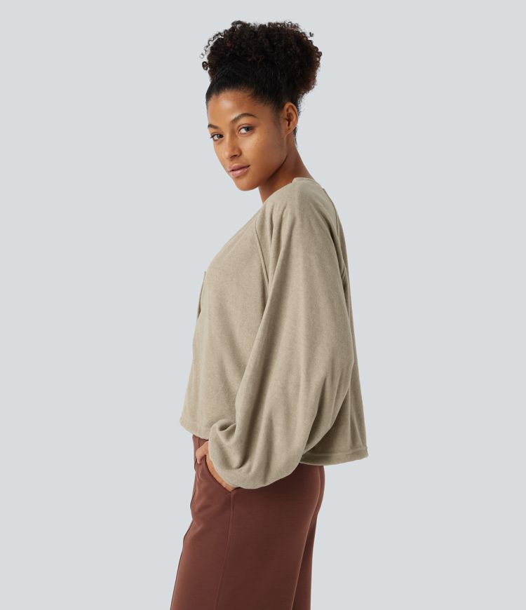 Raglan Sleeve Adjustable Drawstring Hem Casual Sweatshirt