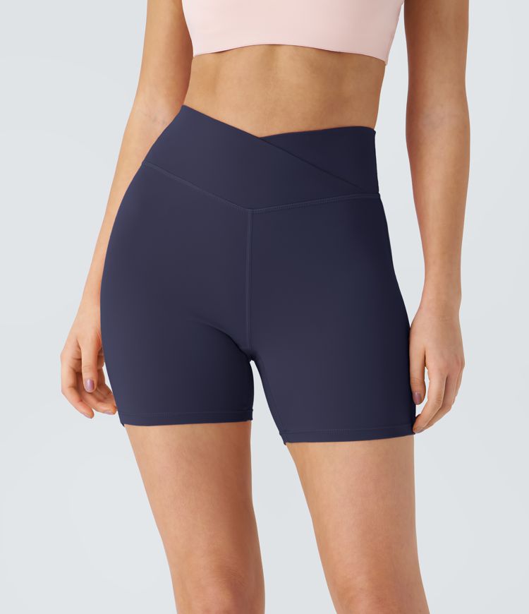SoftlyZero™ Plush High Waisted Crossover Ruched Yoga Shorts 5''