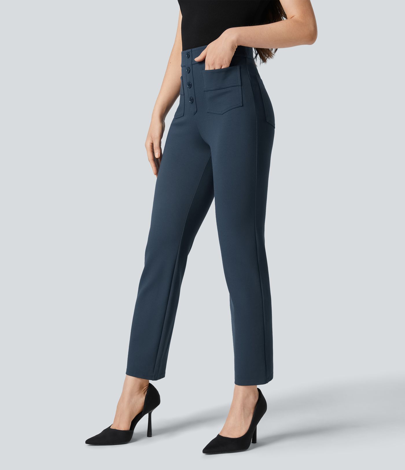 Halara Flex™ High Waist Button Multiple Pocket Ankle-Length Work Pants