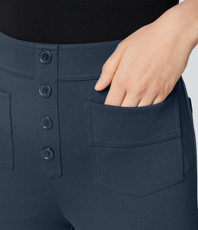 Halara Flex™ Pantalon Tailleur Taille Haute Boutonnés Plusieurs Poches Longueur Cheville