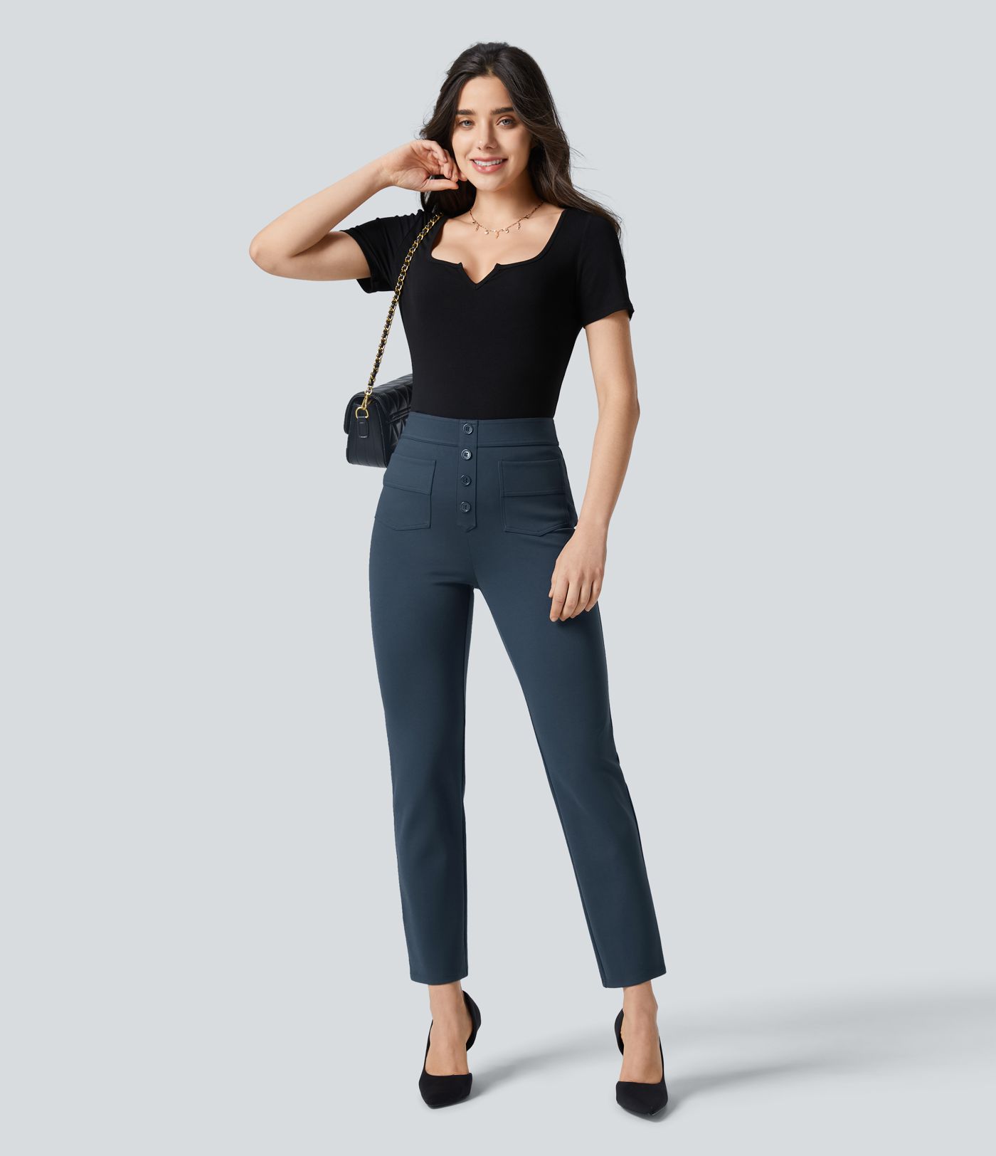 Halara Flex™ High Waist Button Multiple Pocket Ankle-Length Work Pants