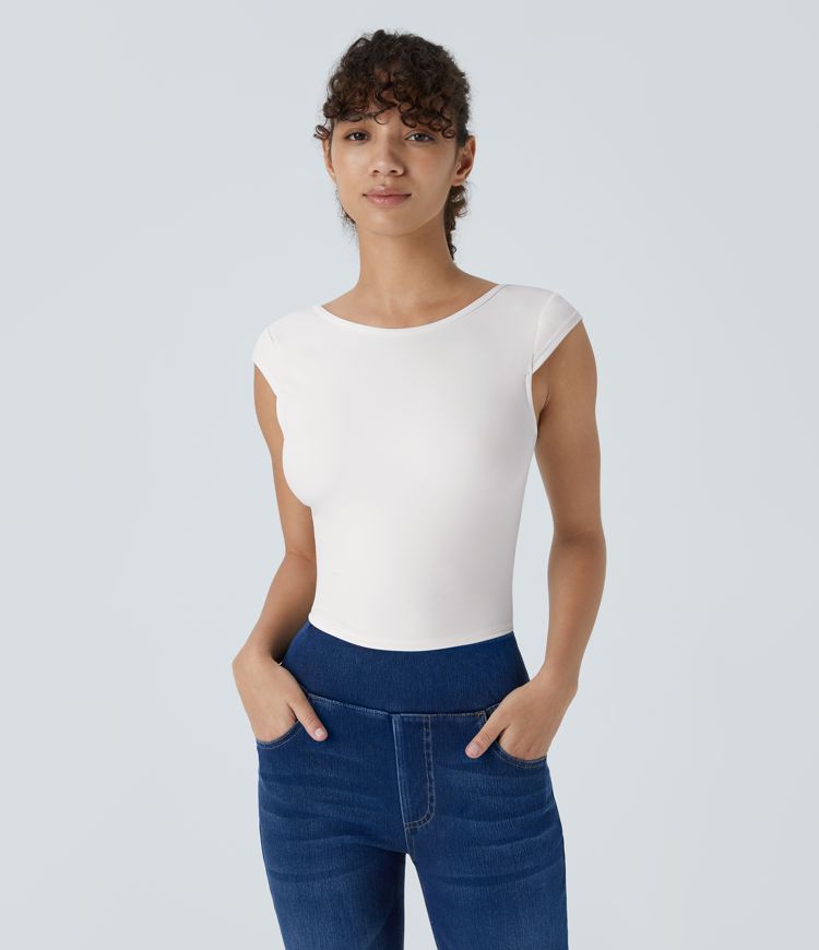 Softlyzero™ Boat Neck Cap Sleeve Backless Cropped Casual T-Shirt-UPF50+