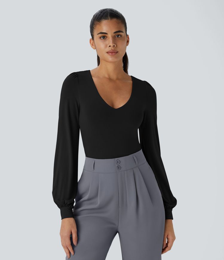 Body traje oficina botón manga larga cuello V