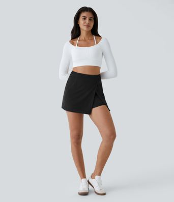 High Waisted Back Zipper Split Hem 2-in-1 Corduroy Casual Skirt