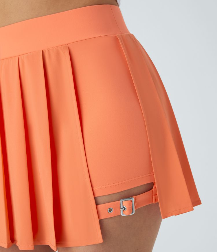 Breezeful™ High Waisted Pleated 2-in-1 Pocket Adjustable Buckle Micro Mini Quick Dry Casual Skirt