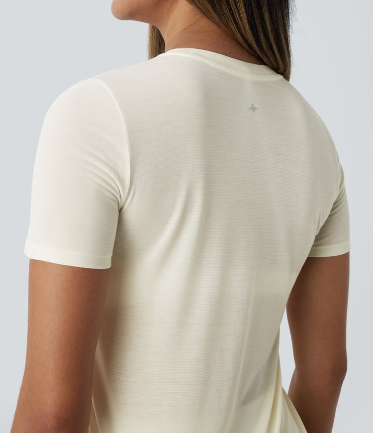 Round Neck Curved Hem Quick Dry Yoga Sports Top