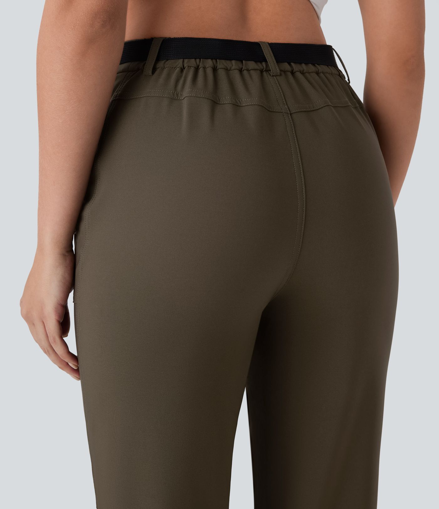 Pantalón senderismo tiro alto repelente agua cinturón bolsillo lateral cremallera pierna recta cordón ajustable