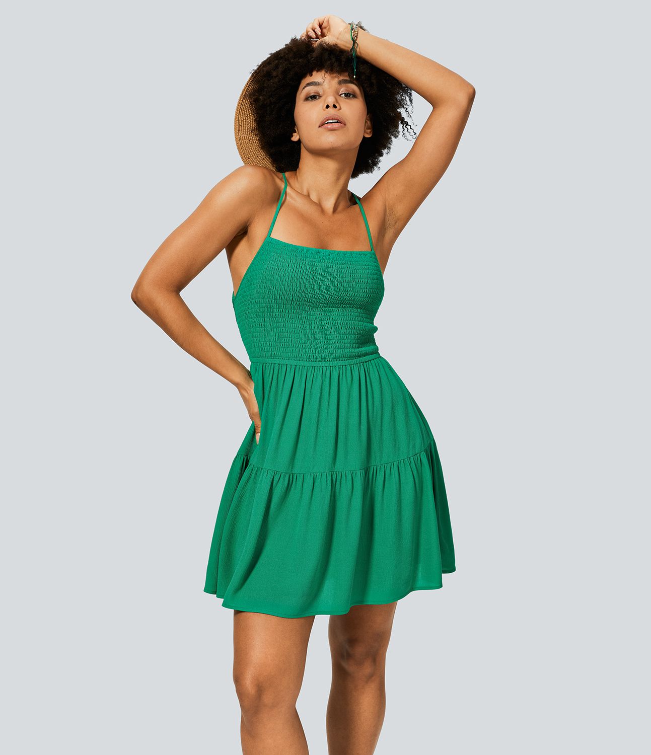 Robe Casual Mini Sensation Lin à Dos Nu Croisé Bretelles Ajustables Froncée Plissée et Fluide 