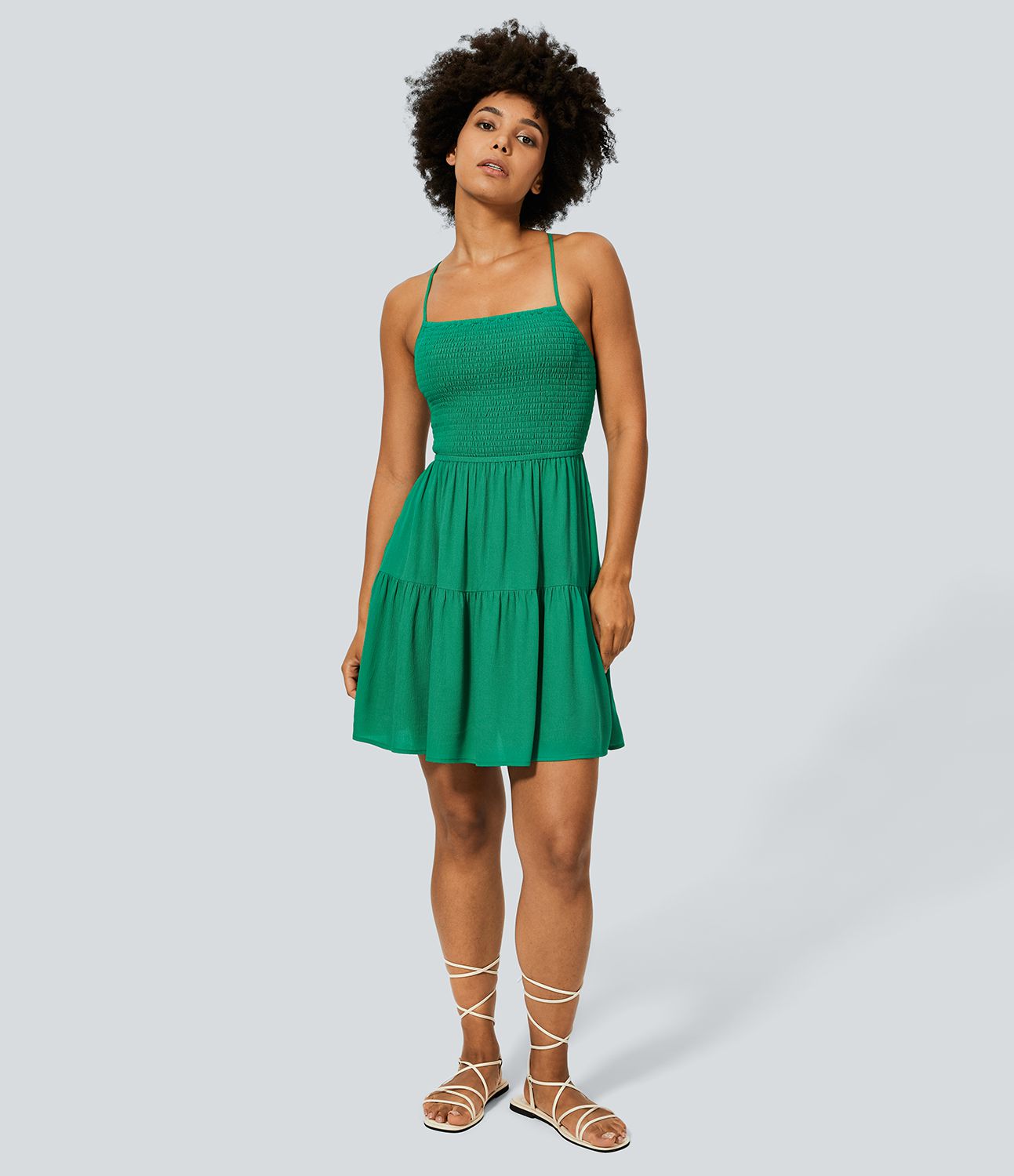 Robe Casual Mini Sensation Lin à Dos Nu Croisé Bretelles Ajustables Froncée Plissée et Fluide 