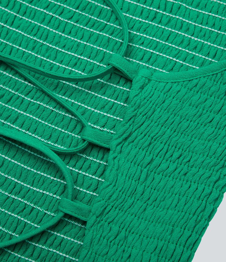 Backless Cross Adjustable Strap Shirring Pleated Loose Mini Linen-like Casual Dress