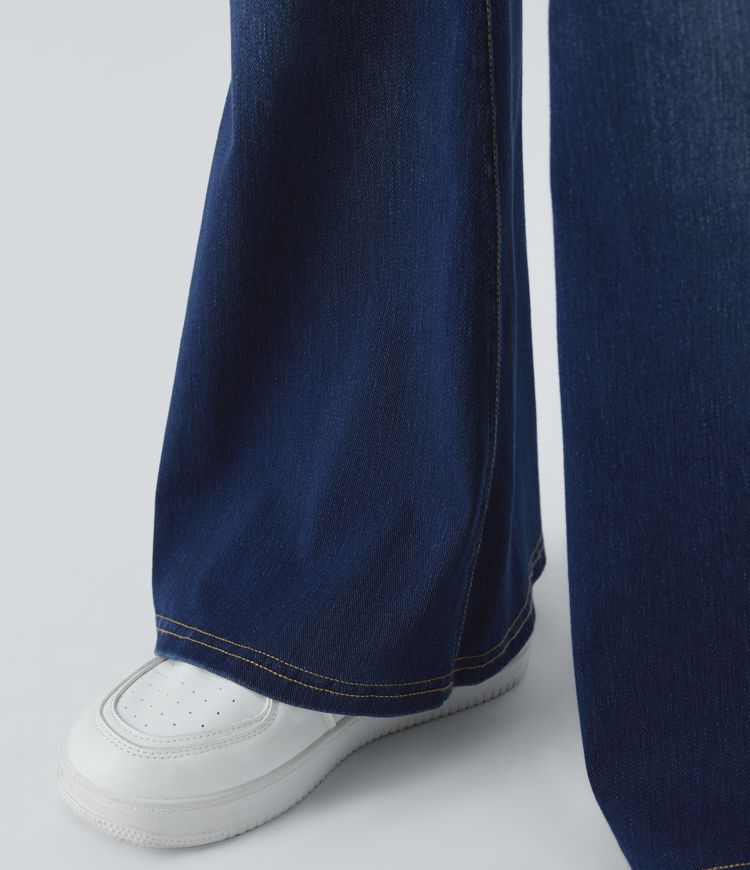 Halara Flex™ Jean Évasé à Taille Haute avec Poche Crossover Tissu Élastique Lavé