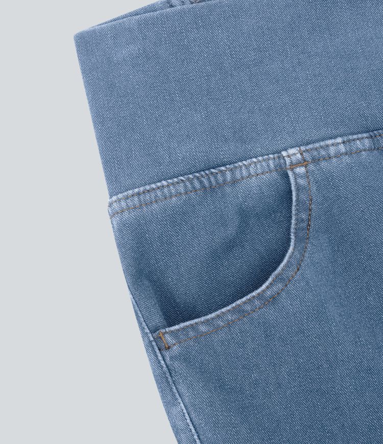 Jeans Halara Flex™ Denim súper acampanado elástico lavado bolsillo cruzado tiro alto