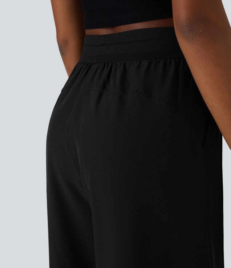 Pantalón pierna ancha bolsillo lateral cordón tiro alto