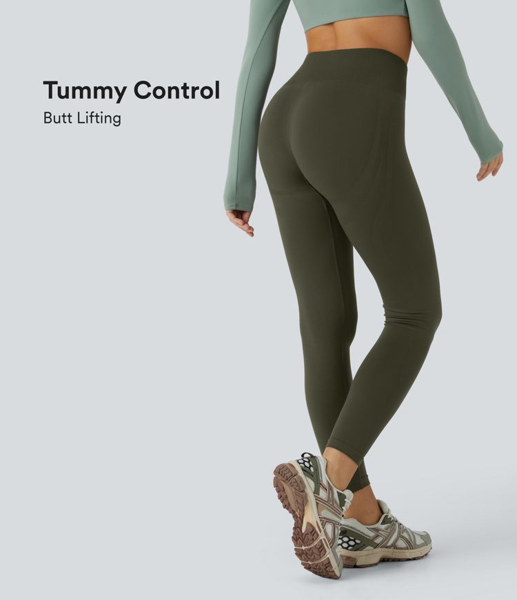 Seamless Flow Mid Rise Tummy Control Butt Lifting 7/8 Yoga Leggings