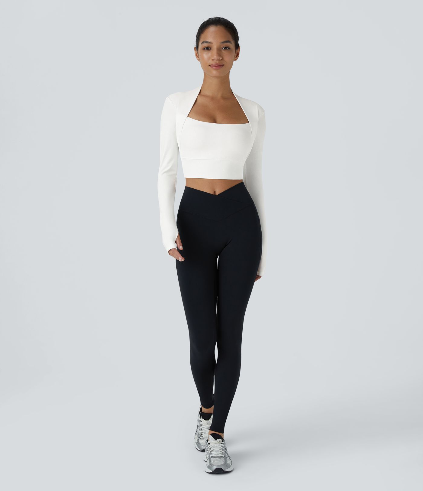 Softlyzero™ プラッシュ ロングスリーブ サムホール 2イン1 クロップド ヨガ スポーツ トップ