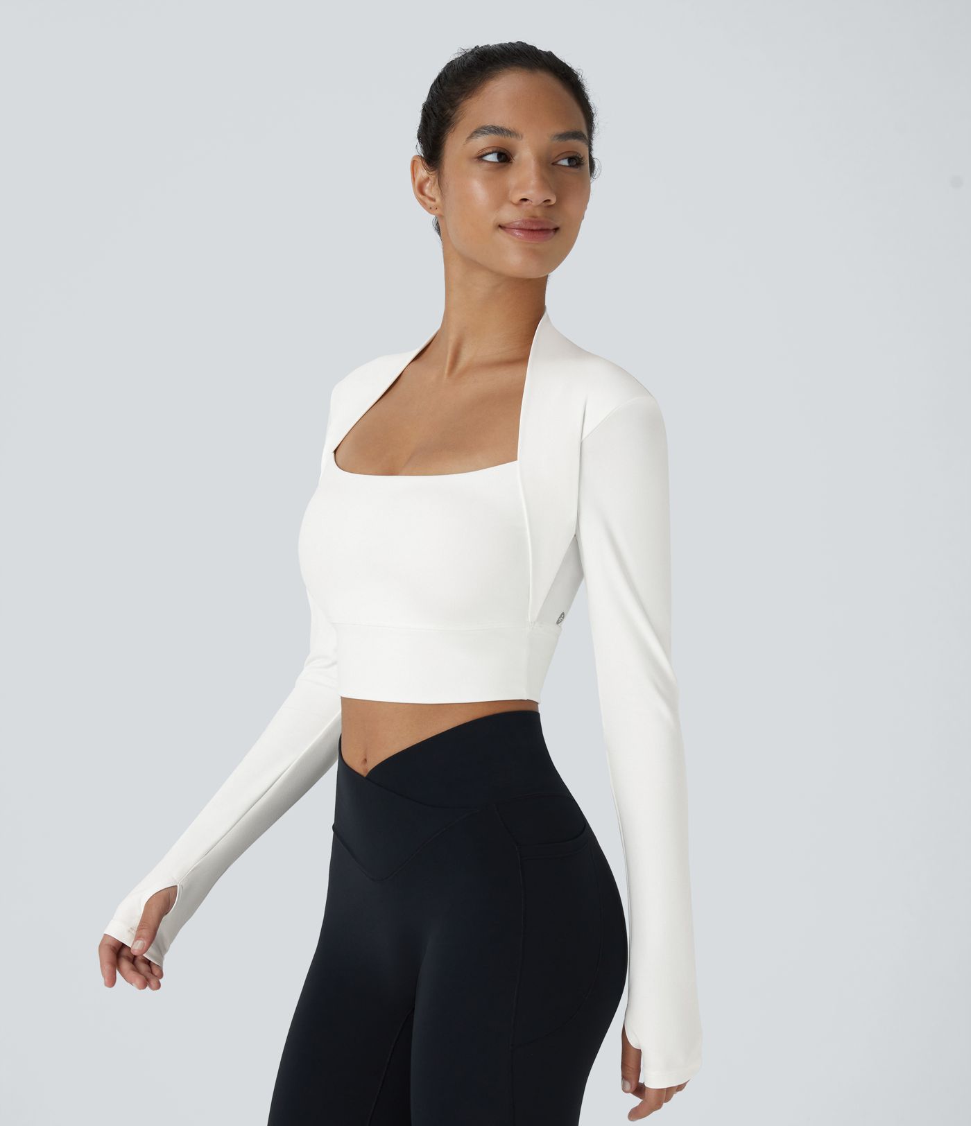 Softlyzero™ プラッシュ ロングスリーブ サムホール 2イン1 クロップド ヨガ スポーツ トップ