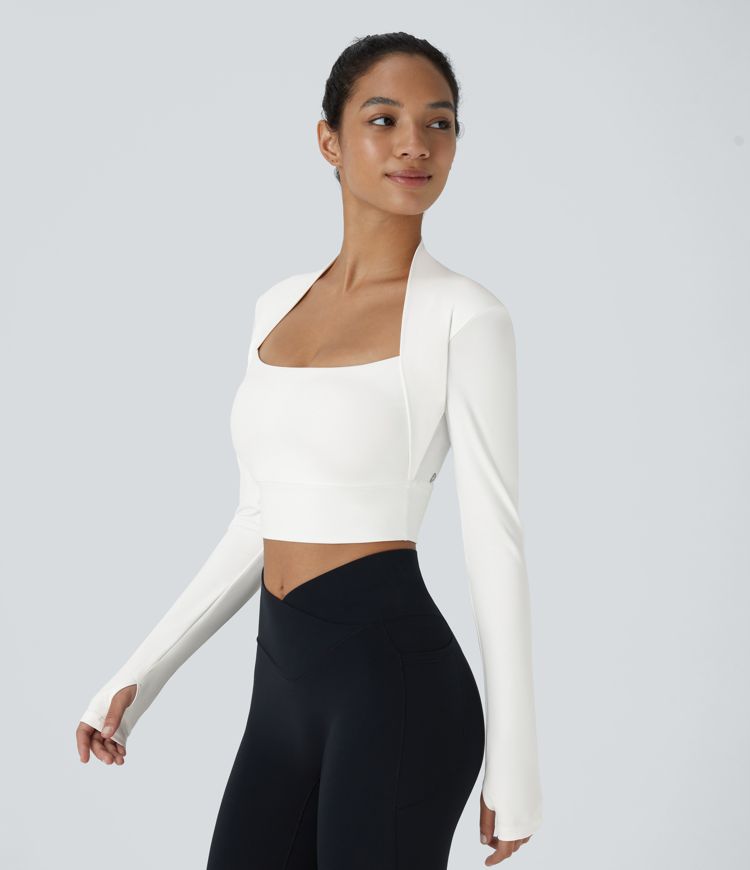 Softlyzero™ Plush Long Sleeve Thumb Hole 2-in-1 Cropped Yoga Sports Top