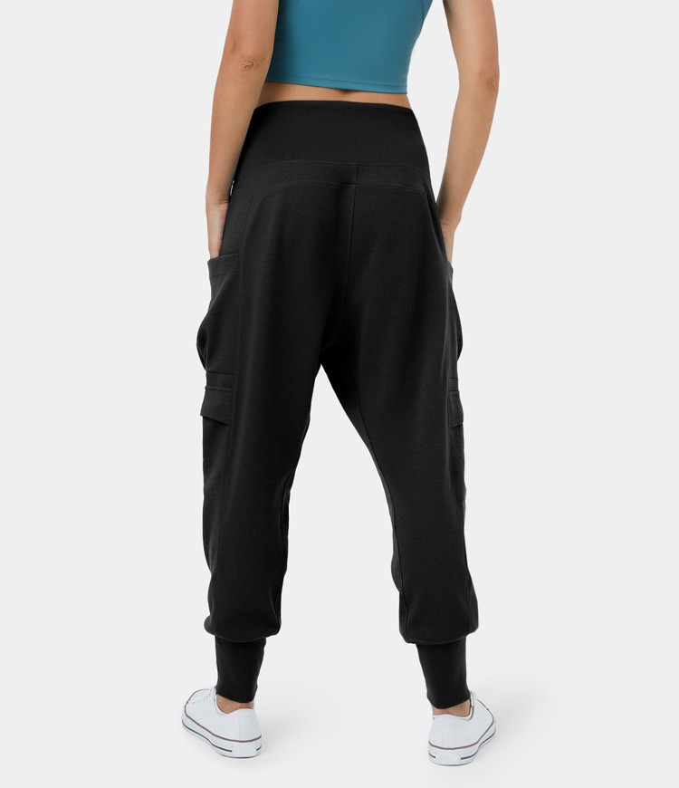 Jogging Cargo Gaufré Poche Latérale Repliée Taille Mi-Haute 