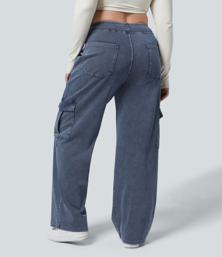 Halara Flex™ Mid Rise Multiple Pockets Stretchy Knit Straight Leg Plus Size Casual Cargo Jeans