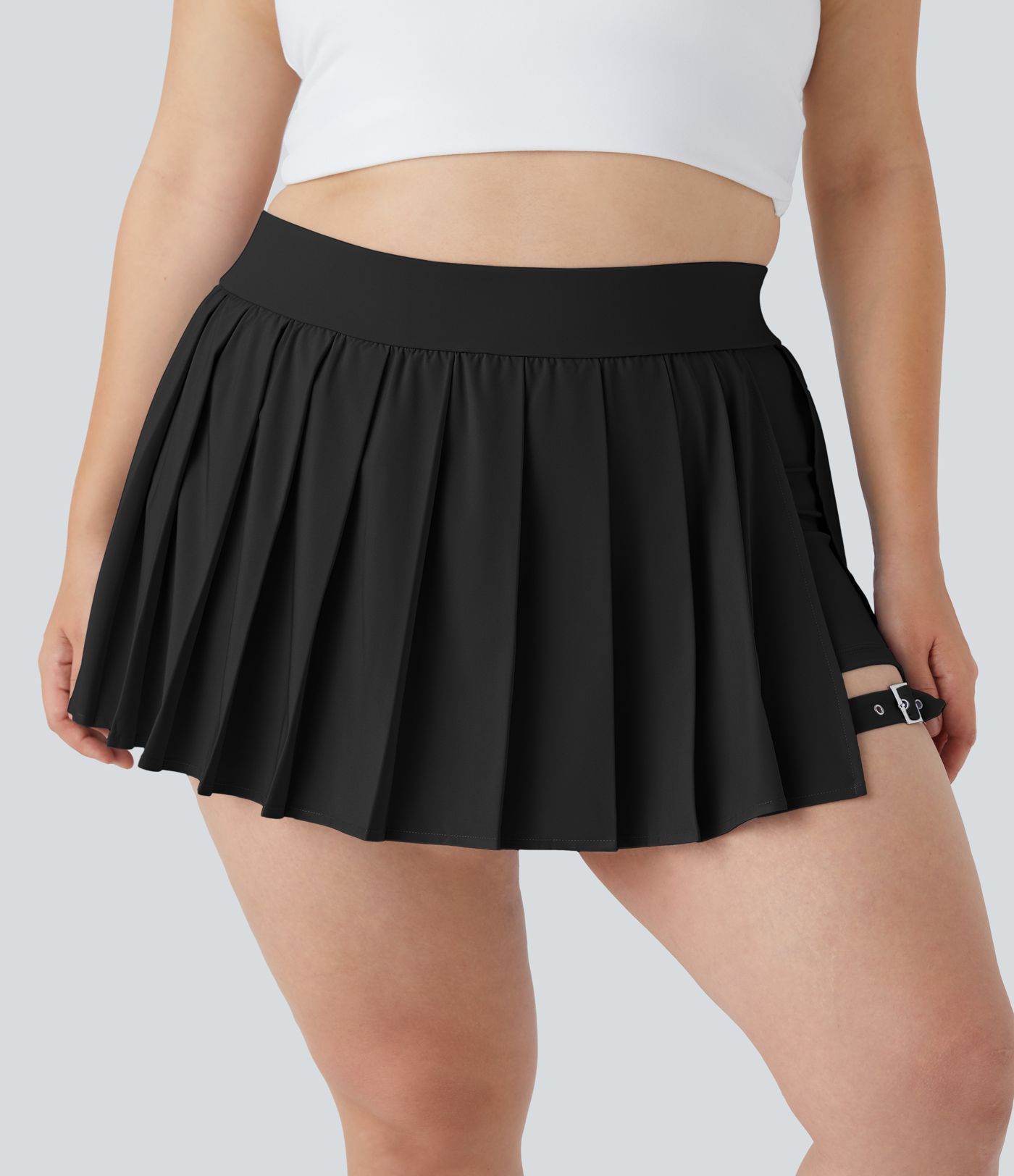 Breezeful™ High Waisted Pleated 2-in-1 Pocket Adjustable Buckle Quick Dry Micro Mini Casual Plus Size Skirt