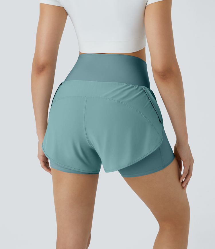 Breezeful™ Super High Waisted Curved Hem 2-in-1 Side Pocket Quick Dry Yoga Shorts 3.5''