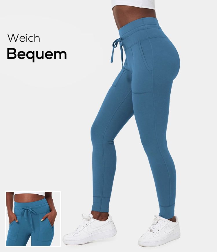 Jogging 7/8 en Coton à Taille Haute avec Cordon de Serrage