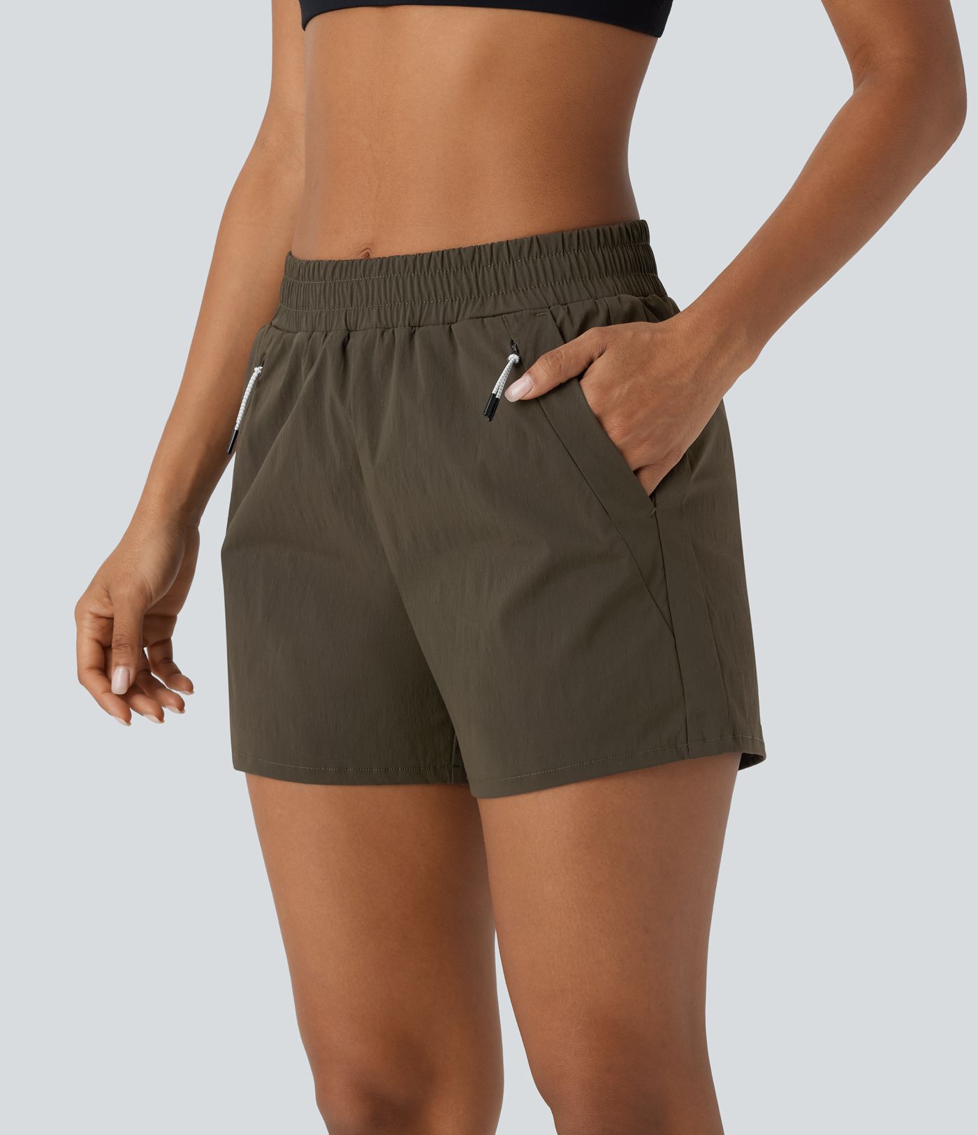 Pantalón corto senderismo tiro medio alto repelente agua múltiple bolsillo ripstop 8.8cm