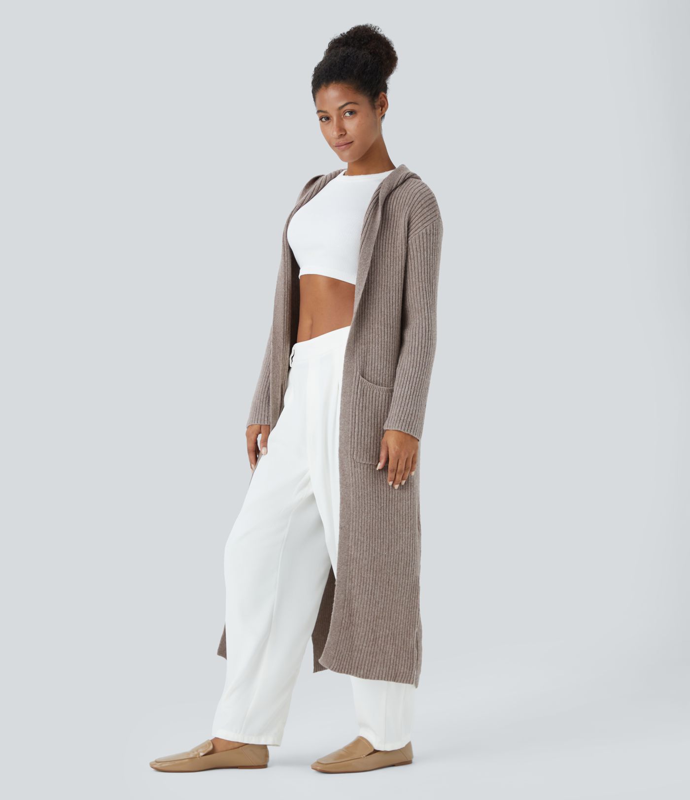 Hooded Long Sleeve Pocket Longline Casual Cardigan