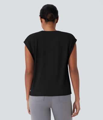 V Neck Cap Sleeve Work Top