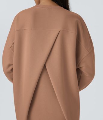 Long Sleeve Pocket Oversize Fleece Casual Women Crewneck Sweatshirt