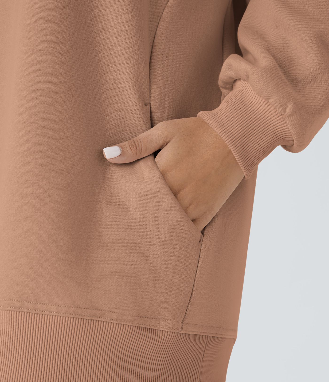 Long Sleeve Pocket Oversize Fleece Casual Women Crewneck Sweatshirt