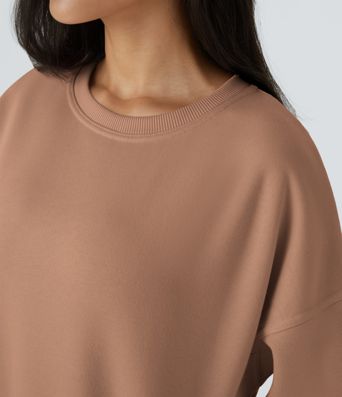 Long Sleeve Pocket Oversize Fleece Casual Women Crewneck Sweatshirt