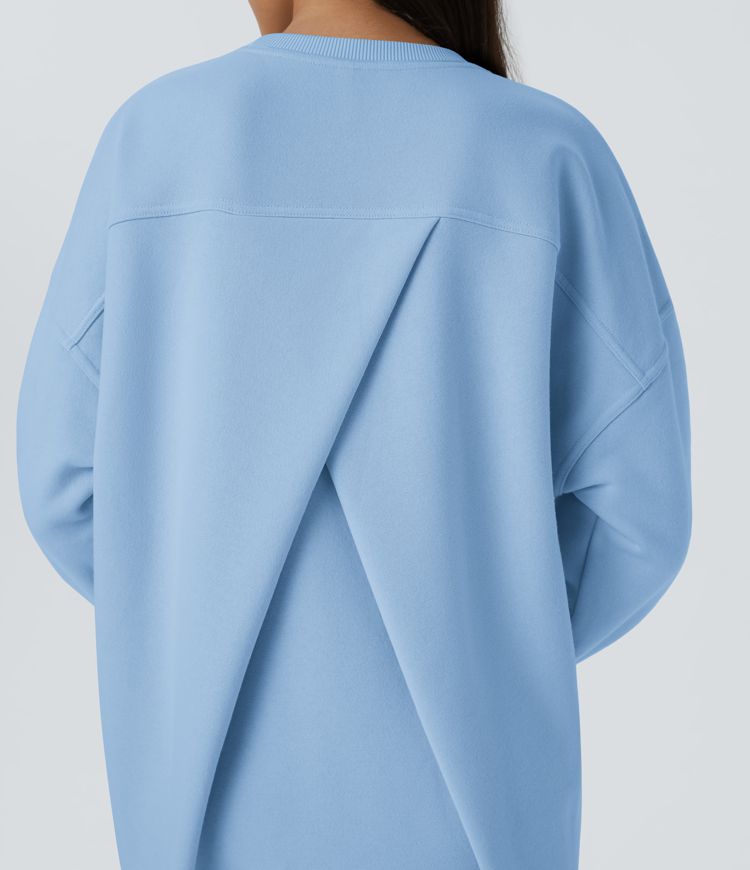 Sweat-shirt décontracté en polaire oversize à col rond et manches longues avec poche