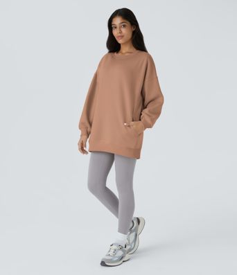 Long Sleeve Pocket Oversize Fleece Casual Women Crewneck Sweatshirt