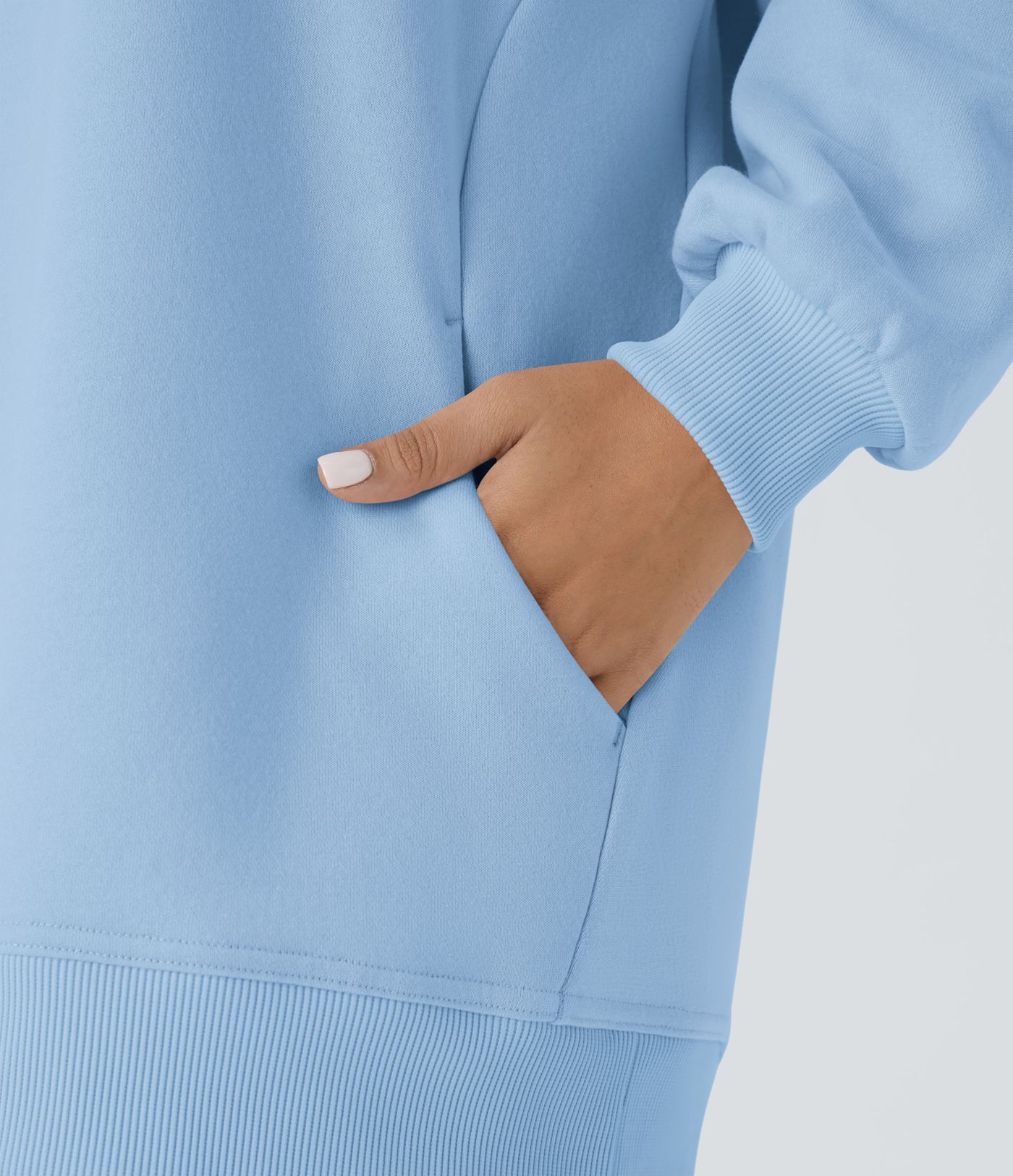 Sweat-shirt décontracté en polaire oversize à col rond et manches longues avec poche