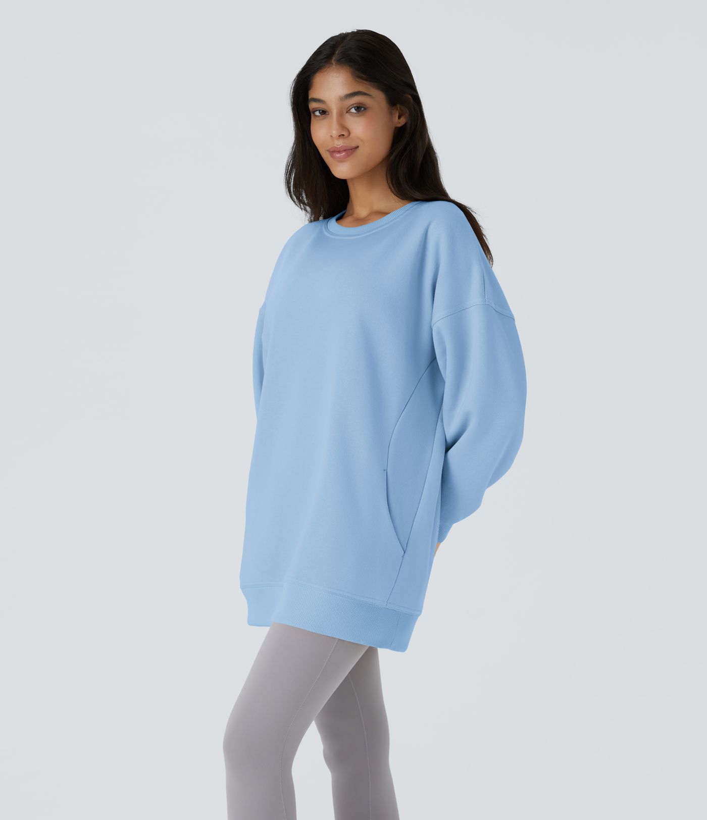 Sweat-shirt décontracté en polaire oversize à col rond et manches longues avec poche