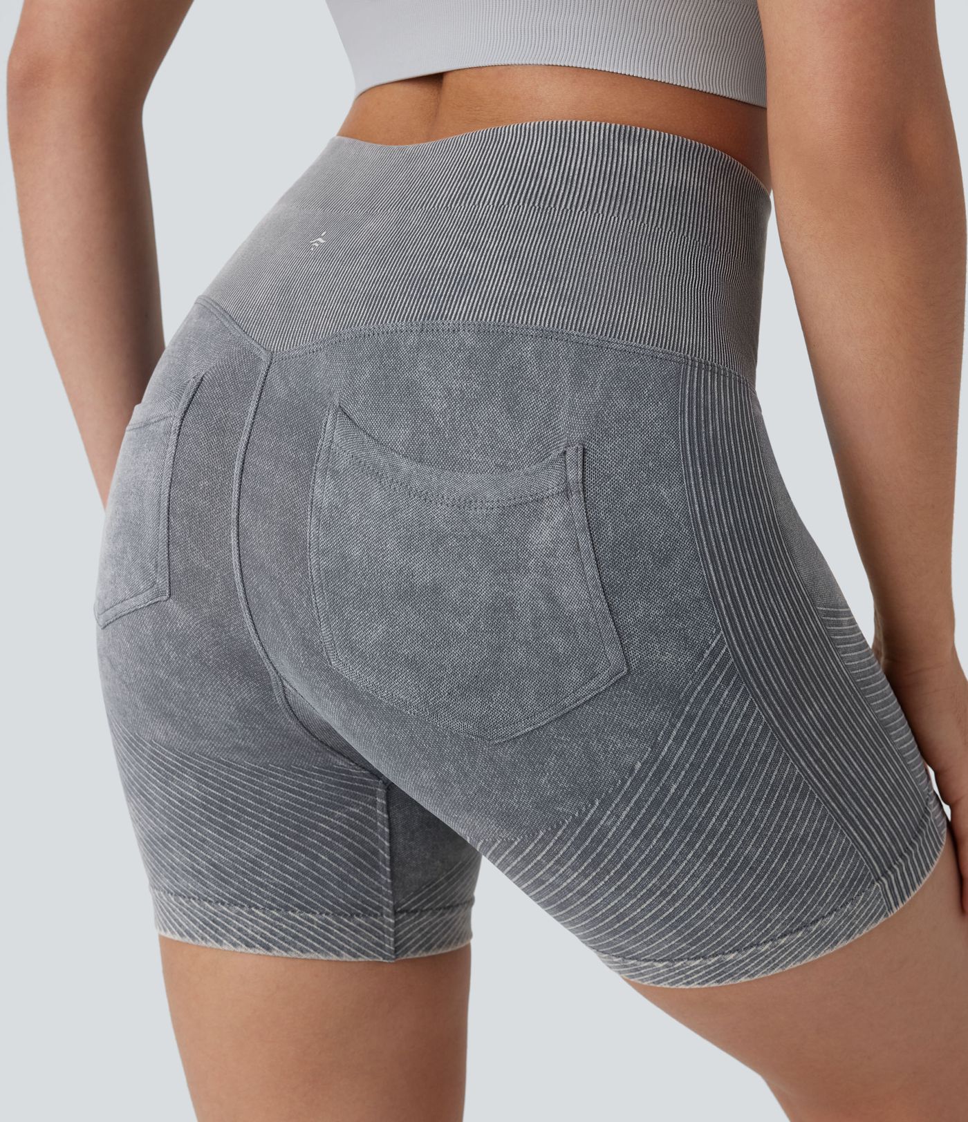 Pantalón corto yoga ciclista tiro alto lavado bolsillo trasero sin costuras 5.5''