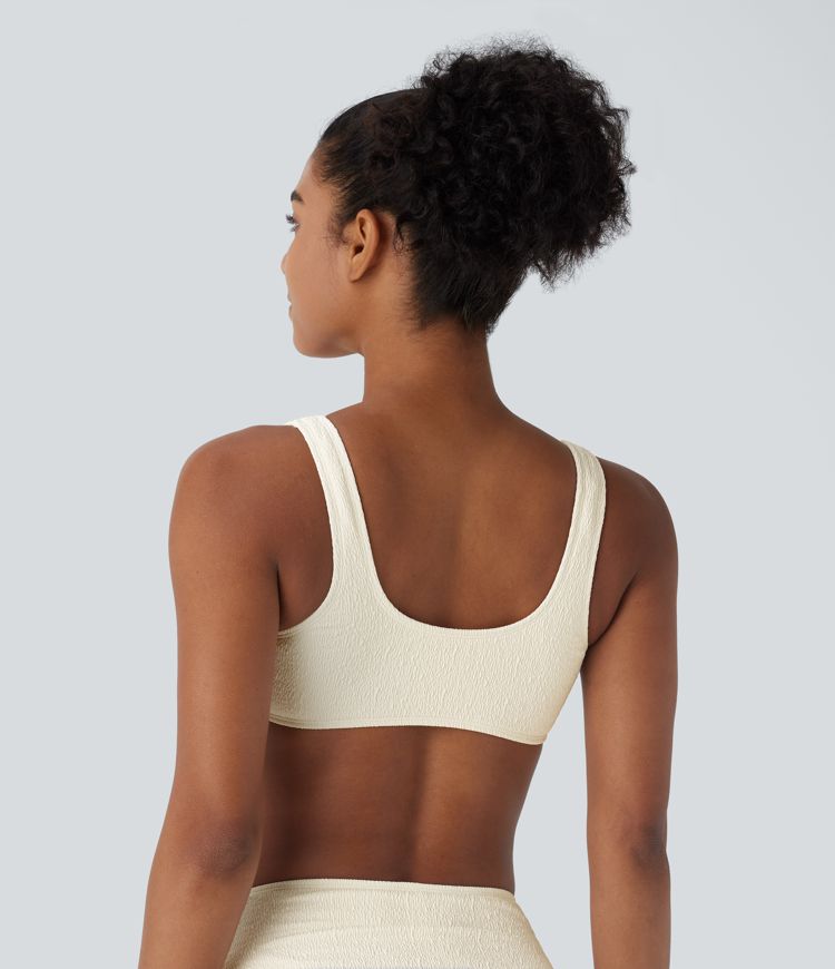 U Neck Texture Bikini Top Swimsuit